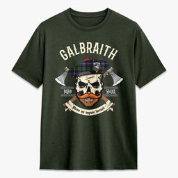 ScotsTee Shop Scottish Galbraith Modern Crest Tartan T-shirt Alba Skull Style