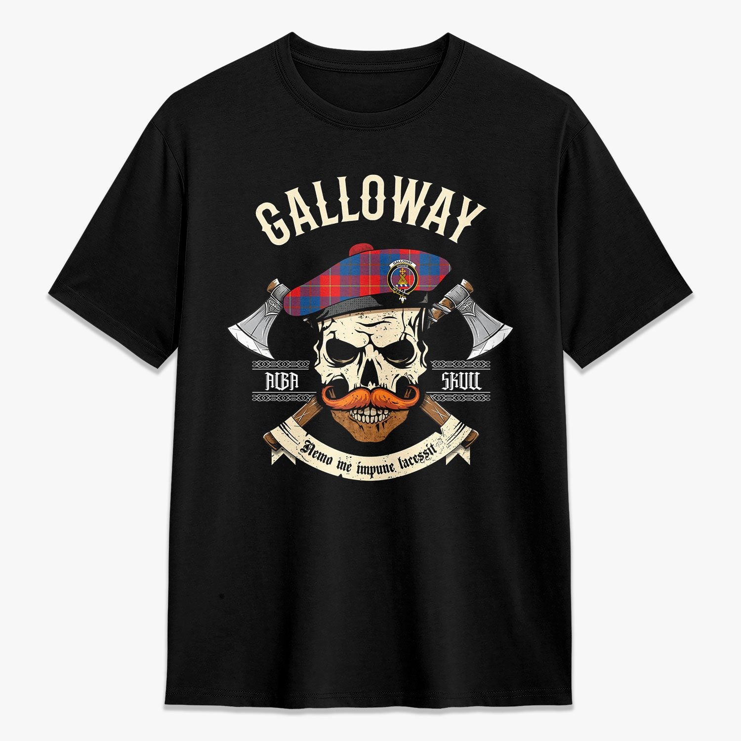 ScotsTee Shop Scottish Galloway Red Crest Tartan T-shirt Alba Skull Style