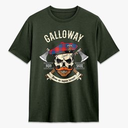 ScotsTee Shop Scottish Galloway Red Crest Tartan T-shirt Alba Skull Style