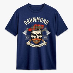 ScotsTee Shop Scottish Drummond of Perth Crest Tartan T-shirt Alba Skull Style
