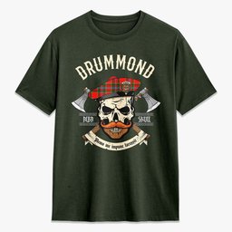 ScotsTee Shop Scottish Drummond of Perth Crest Tartan T-shirt Alba Skull Style