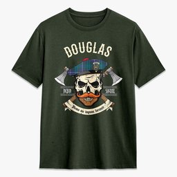 ScotsTee Shop Scottish Douglas Modern Crest Tartan T-shirt Alba Skull Style