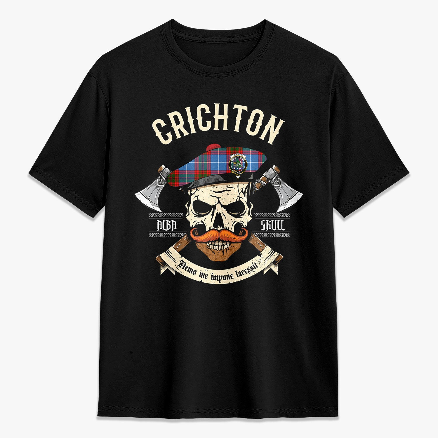 ScotsTee Shop Scottish Crichton Crest Tartan T-shirt Alba Skull Style