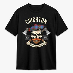 ScotsTee Shop Scottish Crichton Crest Tartan T-shirt Alba Skull Style
