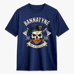 ScotsTee Shop Scottish Bannatyne Crest Tartan T-shirt Alba Skull Style