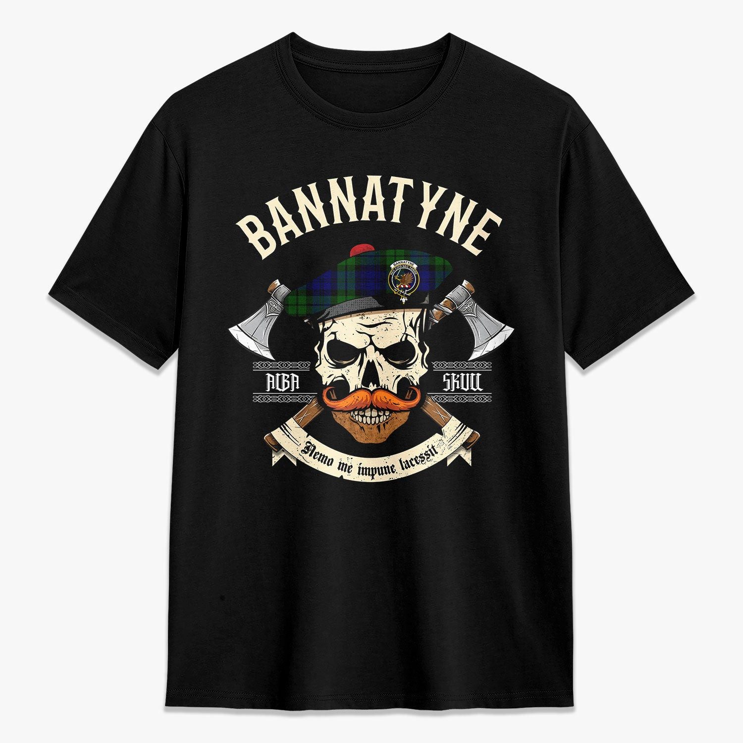 ScotsTee Shop Scottish Bannatyne Crest Tartan T-shirt Alba Skull Style
