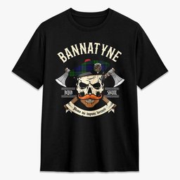 ScotsTee Shop Scottish Bannatyne Crest Tartan T-shirt Alba Skull Style