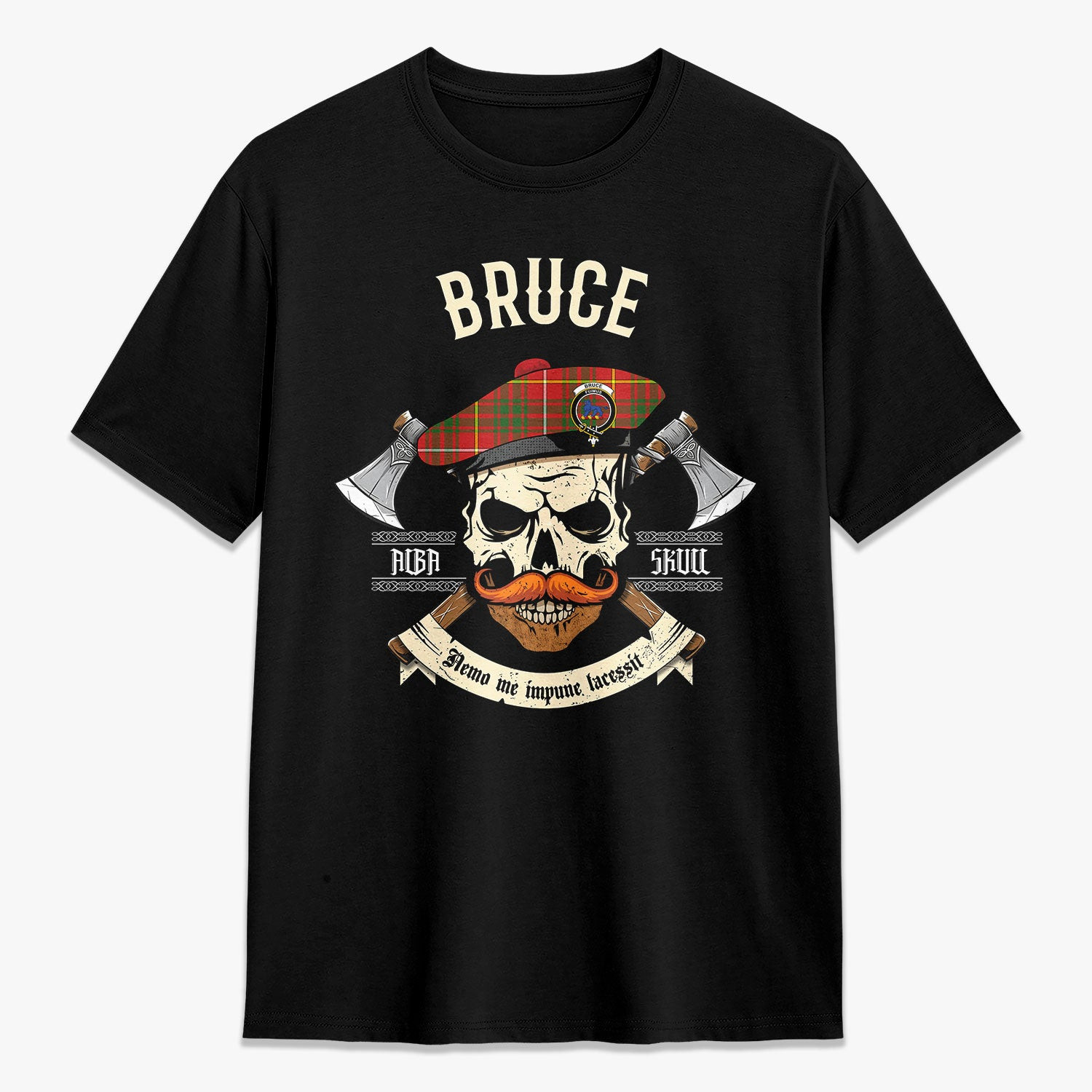 ScotsTee Shop Scottish Bruce Modern Crest Tartan T-shirt Alba Skull Style