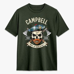 ScotsTee Shop Scottish Campbell Dress Ancient Crest Tartan T-shirt Alba Skull Style