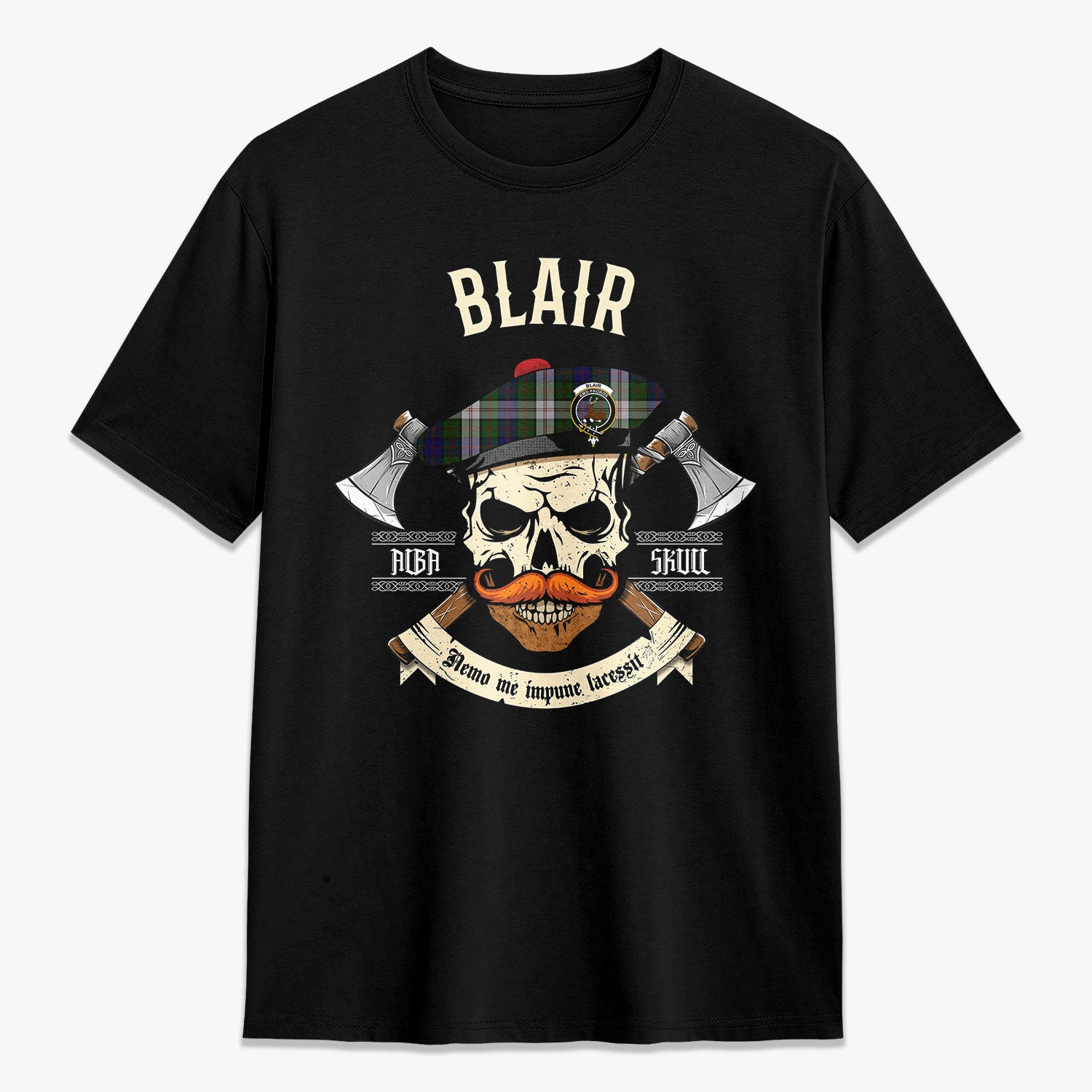 ScotsTee Shop Scottish Blair Dress Crest Tartan T-shirt Alba Skull Style