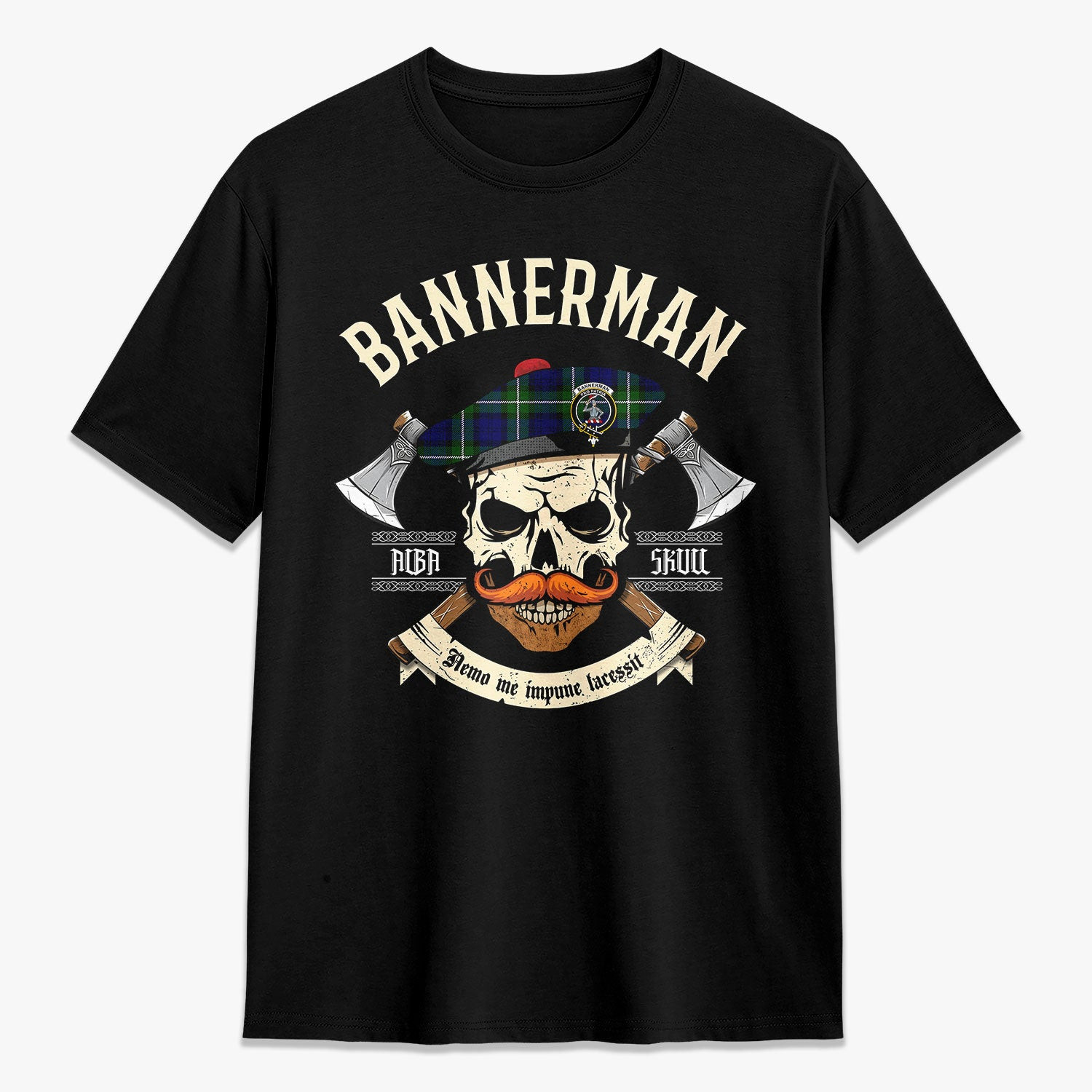 ScotsTee Shop Scottish Bannerman Crest Tartan T-shirt Alba Skull Style