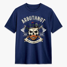 ScotsTee Shop Scottish Arbuthnot Modern Crest Tartan T-shirt Alba Skull Style