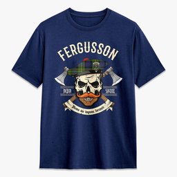ScotsTee Shop Scottish Fergusson Modern Crest Tartan T-shirt Alba Skull Style