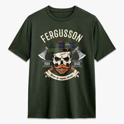 ScotsTee Shop Scottish Fergusson Modern Crest Tartan T-shirt Alba Skull Style