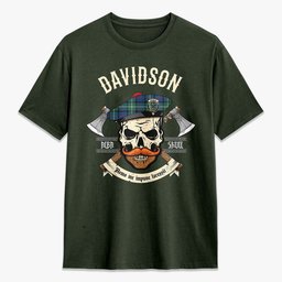 ScotsTee Shop Scottish Davidson of Tulloch Crest Tartan T-shirt Alba Skull Style
