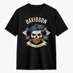 ScotsTee Shop Scottish Davidson of Tulloch Crest Tartan T-shirt Alba Skull Style