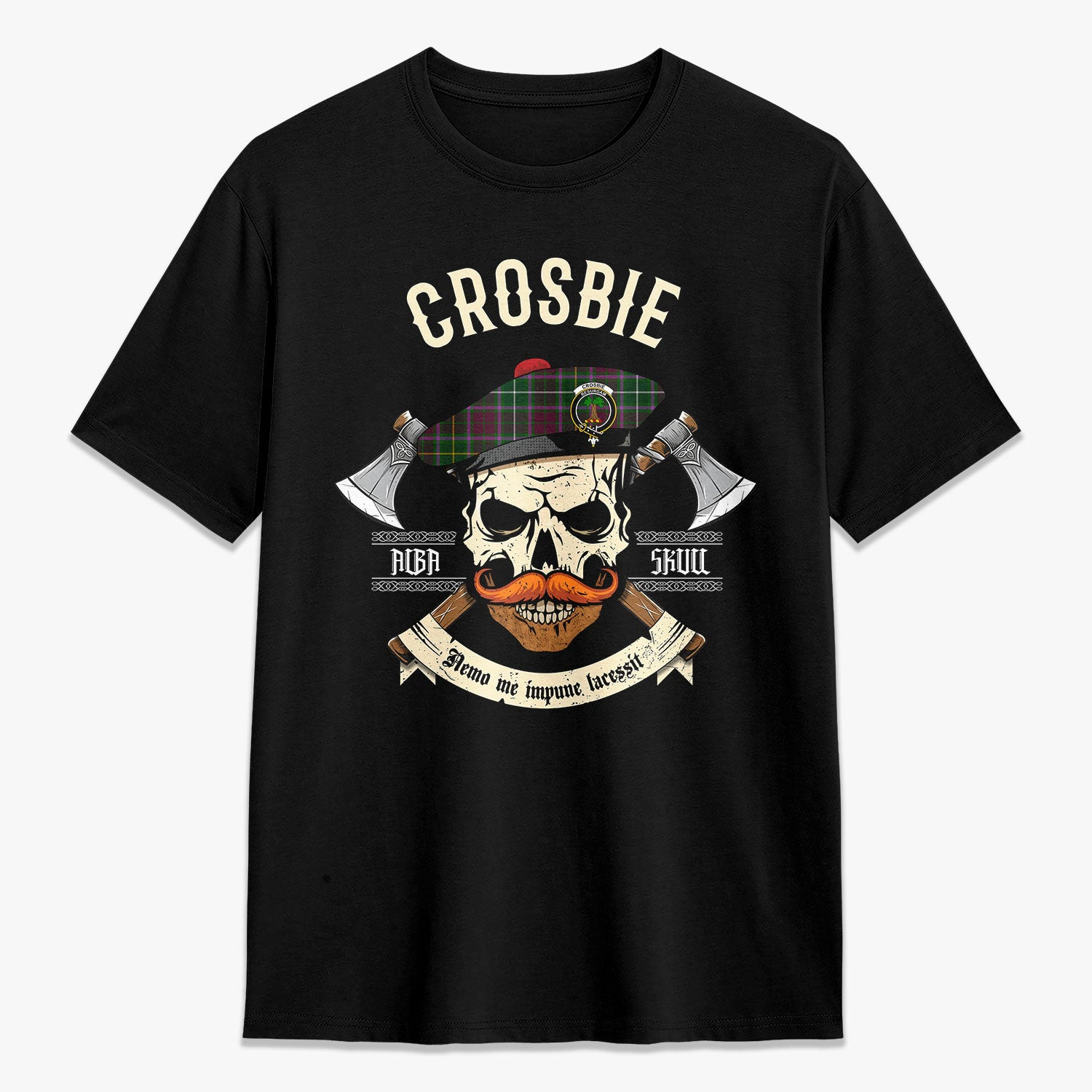 ScotsTee Shop Scottish Crosbie Crest Tartan T-shirt Alba Skull Style