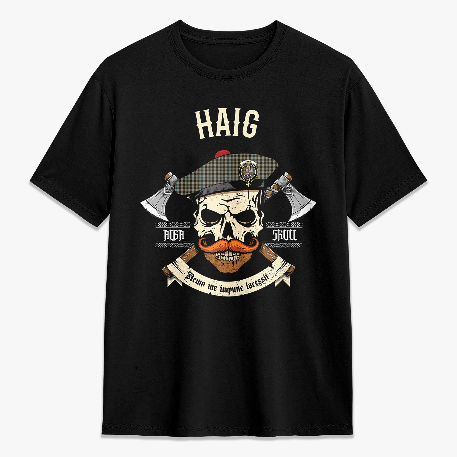 ScotsTee Shop Scottish Haig Check Crest Tartan T-shirt Alba Skull Style