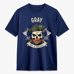 ScotsTee Shop Scottish Gray Hunting Crest Tartan T-shirt Alba Skull Style