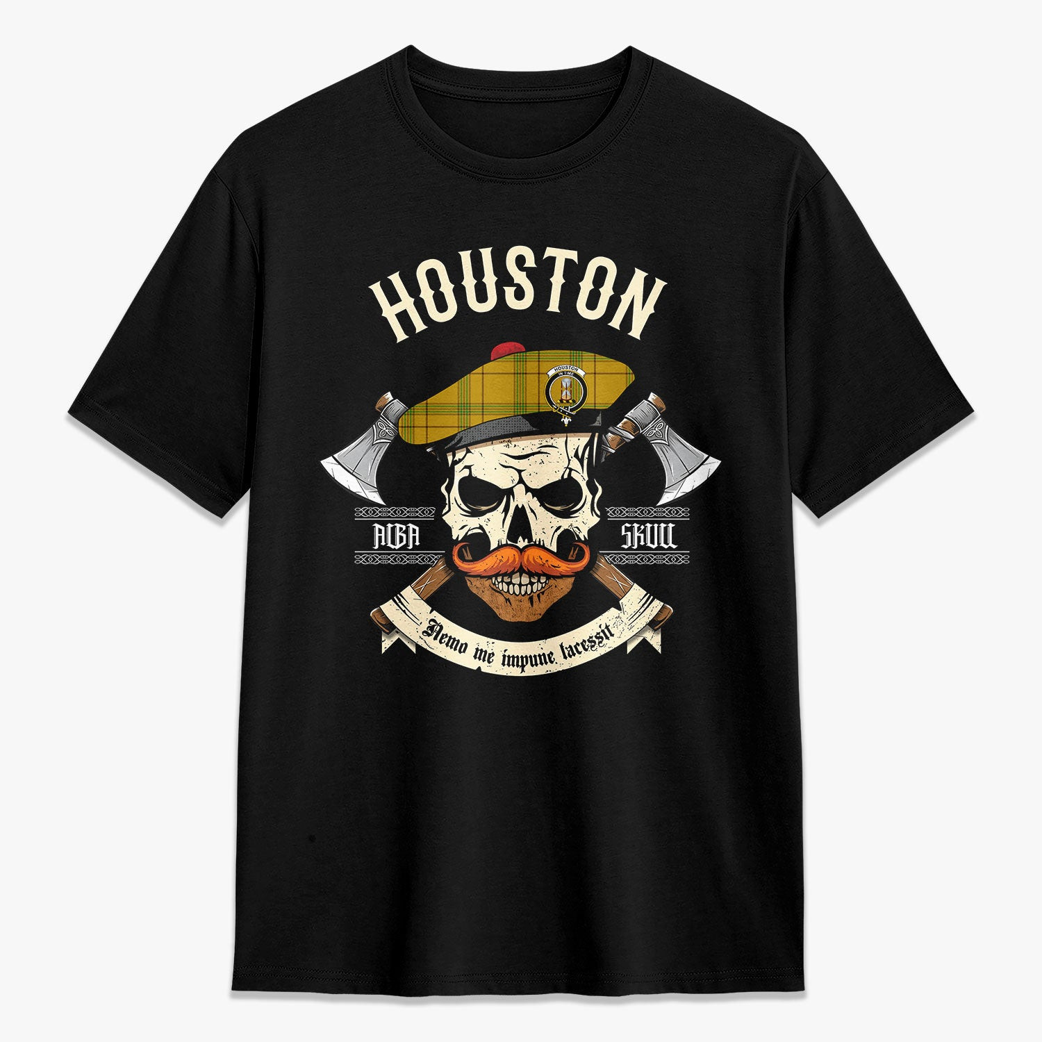 ScotsTee Shop Scottish Houston Crest Tartan T-shirt Alba Skull Style