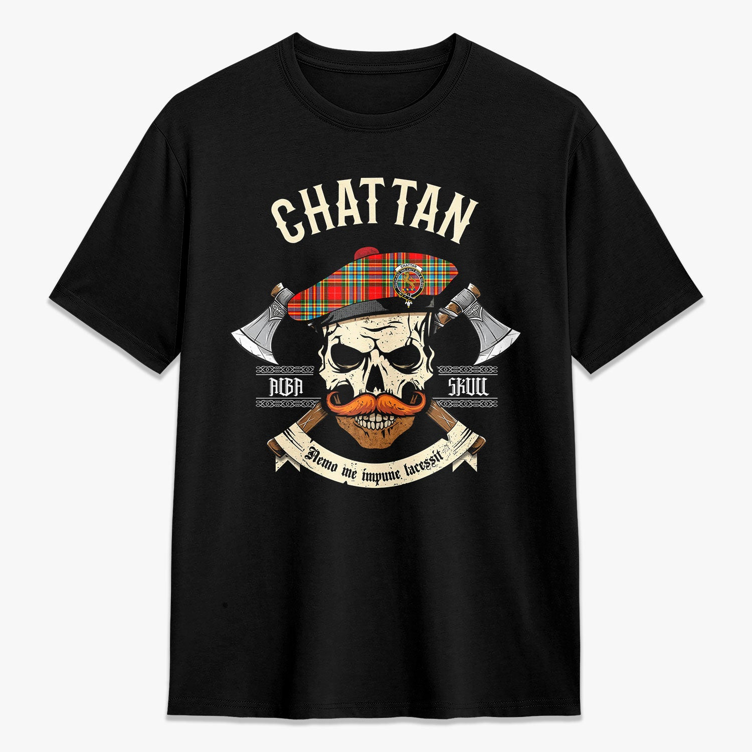 ScotsTee Shop Scottish Chattan Crest Tartan T-shirt Alba Skull Style