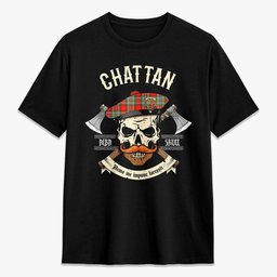 ScotsTee Shop Scottish Chattan Crest Tartan T-shirt Alba Skull Style