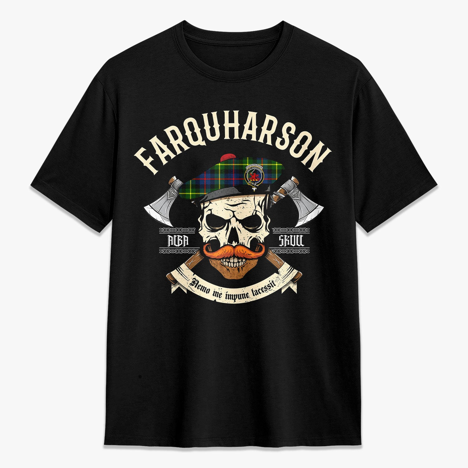 ScotsTee Shop Scottish Farquharson Modern Crest Tartan T-shirt Alba Skull Style