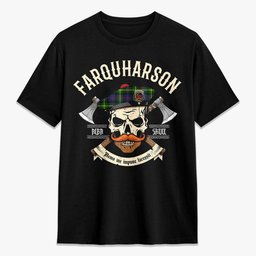 ScotsTee Shop Scottish Farquharson Modern Crest Tartan T-shirt Alba Skull Style