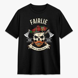 ScotsTee Shop Scottish Fairlie Crest Tartan T-shirt Alba Skull Style