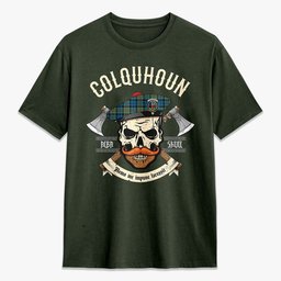 ScotsTee Shop Scottish Colquhoun Ancient Crest Tartan T-shirt Alba Skull Style