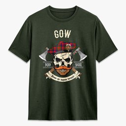 ScotsTee Shop Scottish Gow (or McGouan) Crest Tartan T-shirt Alba Skull Style