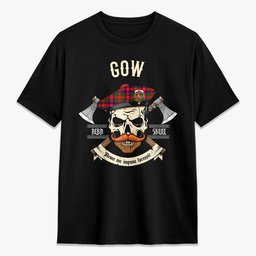 ScotsTee Shop Scottish Gow (or McGouan) Crest Tartan T-shirt Alba Skull Style