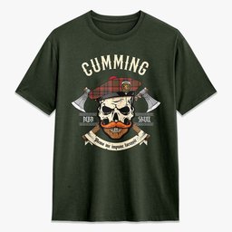 ScotsTee Shop Scottish Cumming Hunting Weathered Crest Tartan T-shirt Alba Skull Style