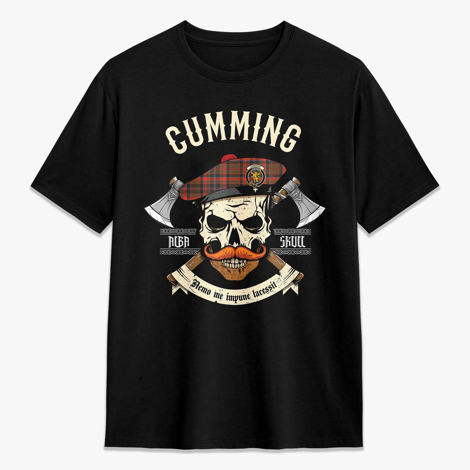 ScotsTee Shop Scottish Cumming Hunting Weathered Crest Tartan T-shirt Alba Skull Style