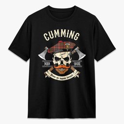 ScotsTee Shop Scottish Cumming Hunting Weathered Crest Tartan T-shirt Alba Skull Style