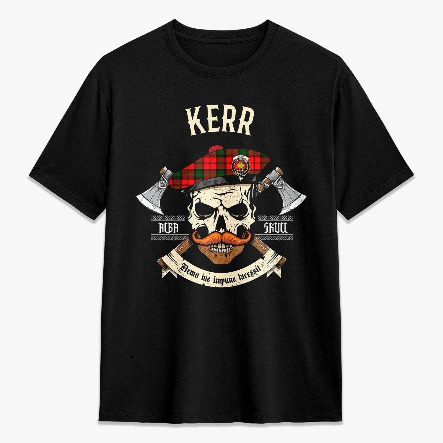 ScotsTee Shop Scottish Kerr Modern Crest Tartan T-shirt Alba Skull Style