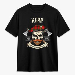 ScotsTee Shop Scottish Kerr Modern Crest Tartan T-shirt Alba Skull Style