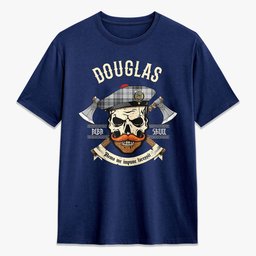 ScotsTee Shop Scottish Douglas Grey Modern Crest Tartan T-shirt Alba Skull Style