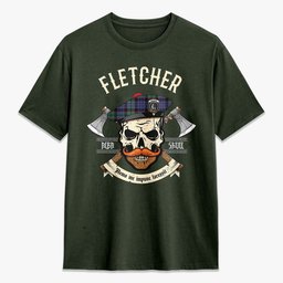 ScotsTee Shop Scottish Fletcher Modern Crest Tartan T-shirt Alba Skull Style