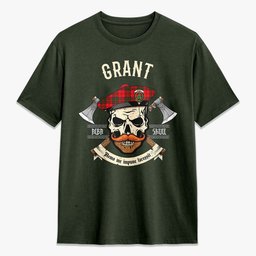 ScotsTee Shop Scottish Grant Modern Crest Tartan T-shirt Alba Skull Style