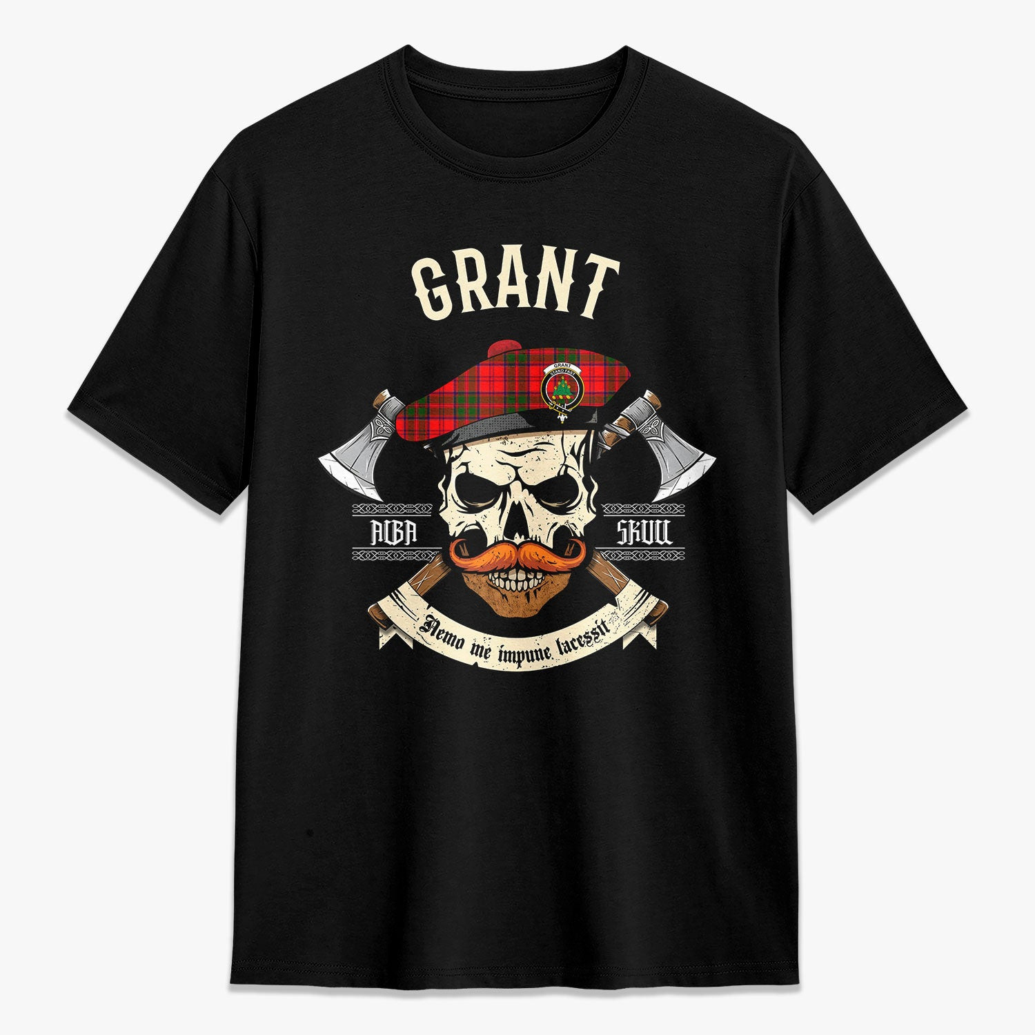 ScotsTee Shop Scottish Grant Modern Crest Tartan T-shirt Alba Skull Style