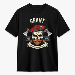 ScotsTee Shop Scottish Grant Modern Crest Tartan T-shirt Alba Skull Style