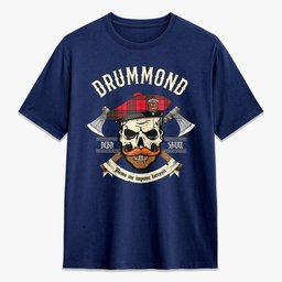 ScotsTee Shop Scottish Drummond Modern Crest Tartan T-shirt Alba Skull Style