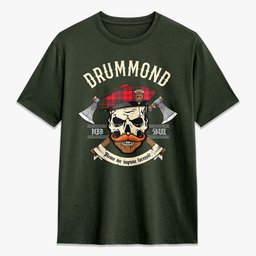 ScotsTee Shop Scottish Drummond Modern Crest Tartan T-shirt Alba Skull Style