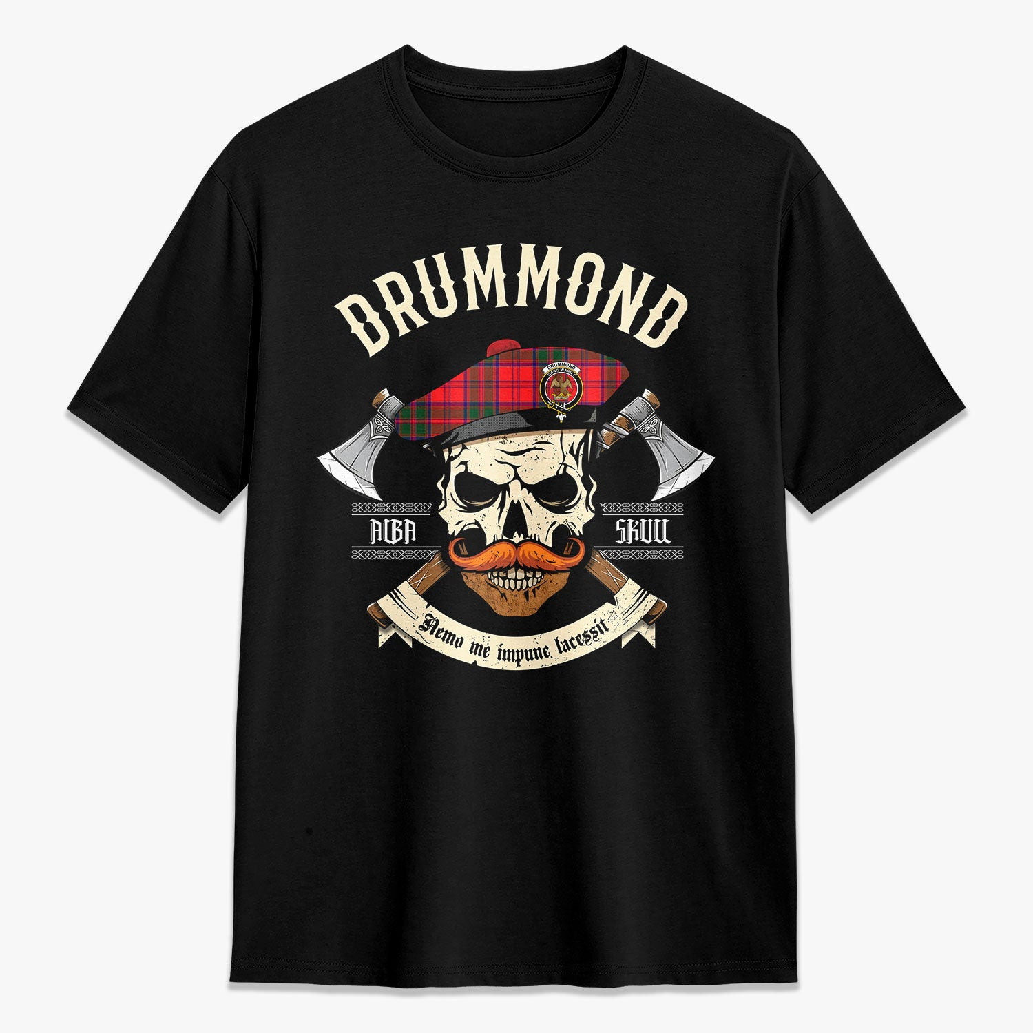 ScotsTee Shop Scottish Drummond Modern Crest Tartan T-shirt Alba Skull Style
