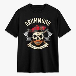 ScotsTee Shop Scottish Drummond Modern Crest Tartan T-shirt Alba Skull Style