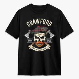 ScotsTee Shop Scottish Crawford Modern Crest Tartan T-shirt Alba Skull Style