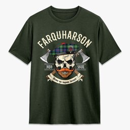 ScotsTee Shop Scottish Farquharson Ancient Crest Tartan T-shirt Alba Skull Style