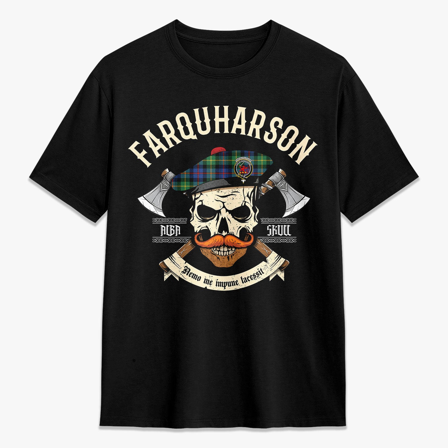ScotsTee Shop Scottish Farquharson Ancient Crest Tartan T-shirt Alba Skull Style