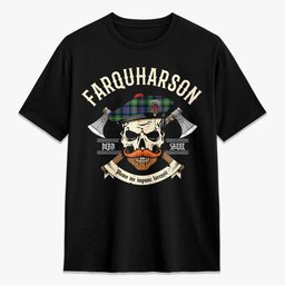 ScotsTee Shop Scottish Farquharson Ancient Crest Tartan T-shirt Alba Skull Style